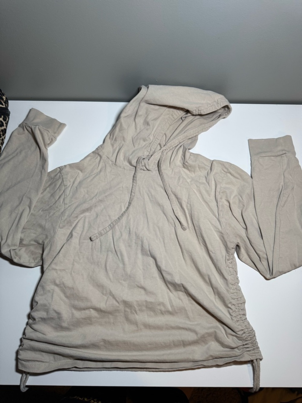 Light Beige Drawstring Hoodie
